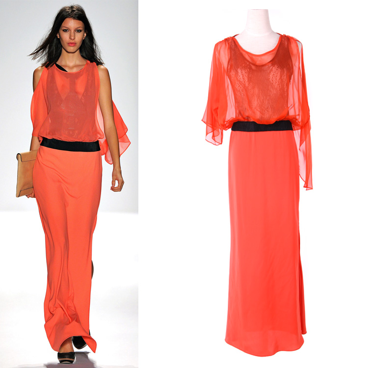 オレンジquinceaneraのドレスファッションノースリーブマキシシフォン透明なドレス-その他ドレス問屋・仕入れ・卸・卸売り