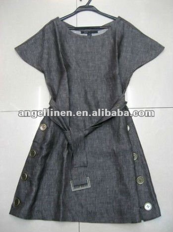 灰色色の純粋なリネン服-プラスサイズドレス、スカート問屋・仕入れ・卸・卸売り