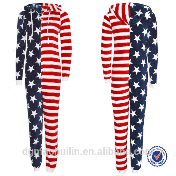 女性の少女のonesie米国アメリカンフラグスターのすべて1マイクロフリースパジャマ成人ジャンプスーツ-パジャマ問屋・仕入れ・卸・卸売り
