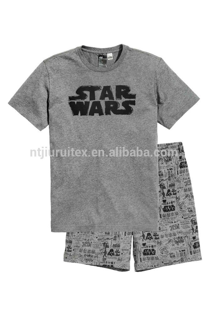 男性の綿ジャージプリントtシャツとショーツパジャマ短いセット-パジャマ問屋・仕入れ・卸・卸売り