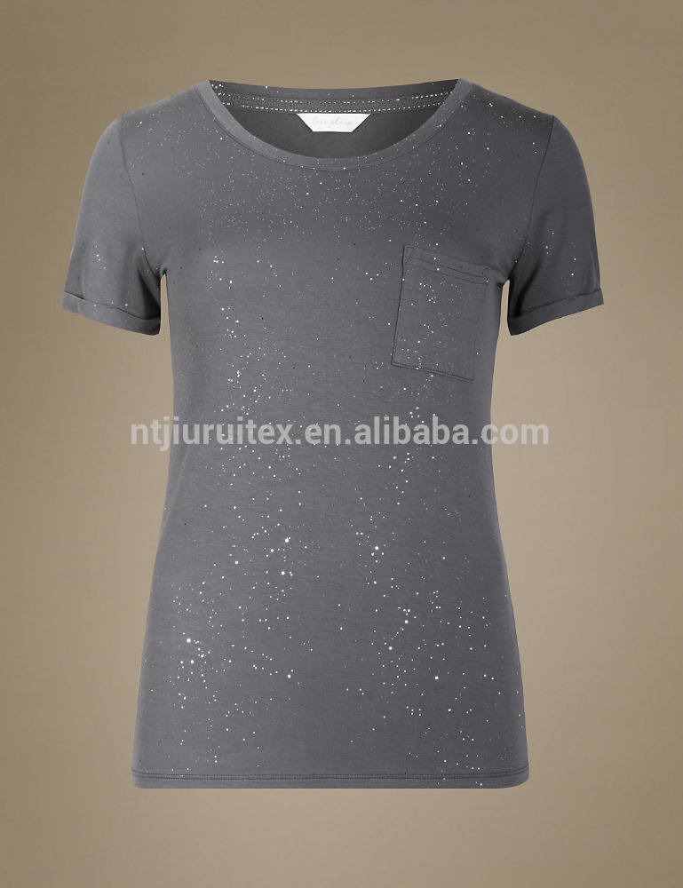 スパークル半袖パジャマトップ、女性のレーヨンジャージー睡眠tシャツ-パジャマ問屋・仕入れ・卸・卸売り