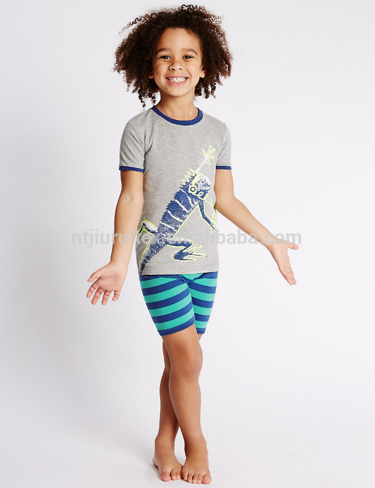 綿滞在柔らかいトカゲプリントショートパジャマ、男の子のtシャツ&ショートパンツセット-パジャマ問屋・仕入れ・卸・卸売り