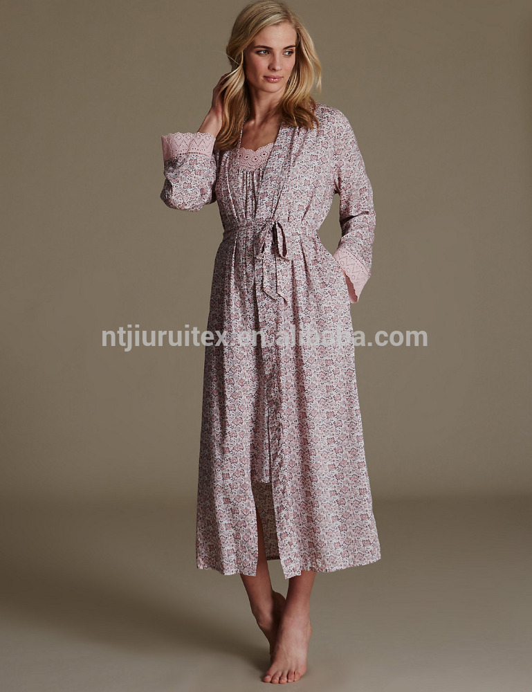 女性の純粋なモーダル花プリントロングラップローブ-バスローブ問屋・仕入れ・卸・卸売り