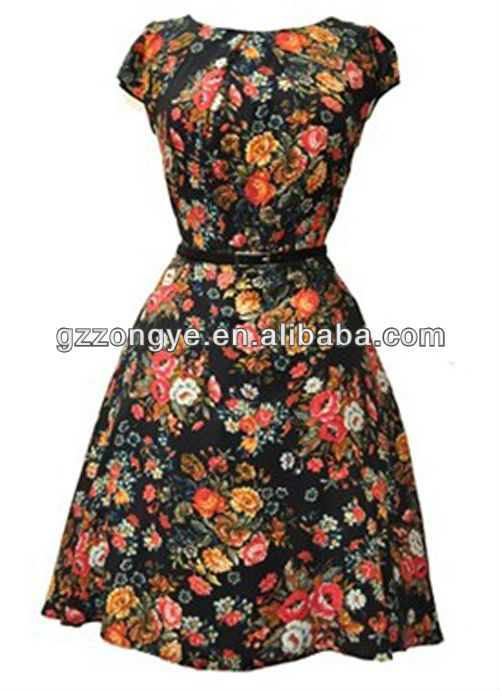ヴィンテージs1950'到着日のドレス、 黒花柄デイドレス中国での製造、 優雅な日のドレス-キャリアドレス問屋・仕入れ・卸・卸売り