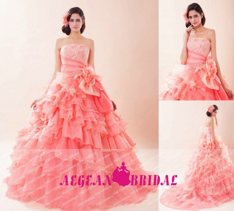 オーガンザフリル2015l7-715年のためのピンクquinceaneraドレスvestidoド15anos-プラスサイズドレス、スカート問屋・仕入れ・卸・卸売り