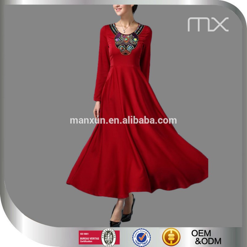 ニース赤いドレスエレガントイスラムエスニックアパレル教徒衣類新しいドバイ女性アバヤ-プロムドレス問屋・仕入れ・卸・卸売り