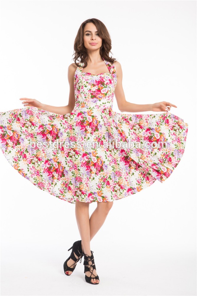 Walson 1950 sレトロ花ロカビリー夏スイング茶ドレスs-6xl-プラスサイズドレス、スカート問屋・仕入れ・卸・卸売り
