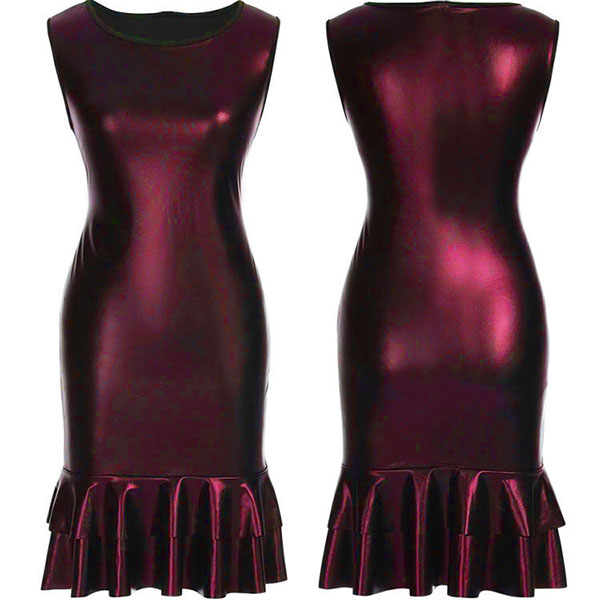 女性ワインレッドレザールックボディコンストレッチドレスサイズ英国14 MPQ1103-03-プラスサイズドレス、スカート問屋・仕入れ・卸・卸売り