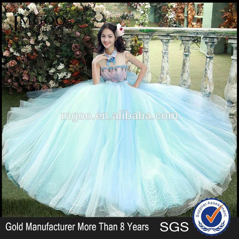高品質の手が妖精mgooブルーウエディングドレス大きなボールvestidosydys15b0016美しいチュールドレス-プラスサイズドレス、スカート問屋・仕入れ・卸・卸売り