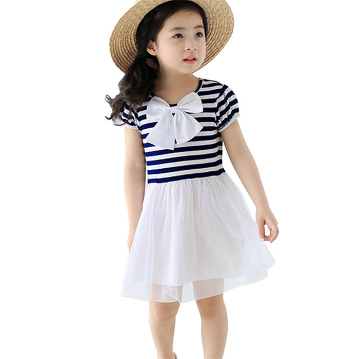 2016新しいちょう結びストライプ女の子frocksデザインメッシュ子供ドレス-カジュアルドレス問屋・仕入れ・卸・卸売り