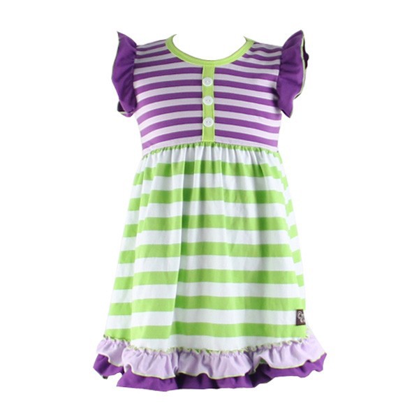 卸売新しい2015フリルのデザイン女の子の綿の夏のブティックドレス子供のためのストライプ-カジュアルドレス問屋・仕入れ・卸・卸売り