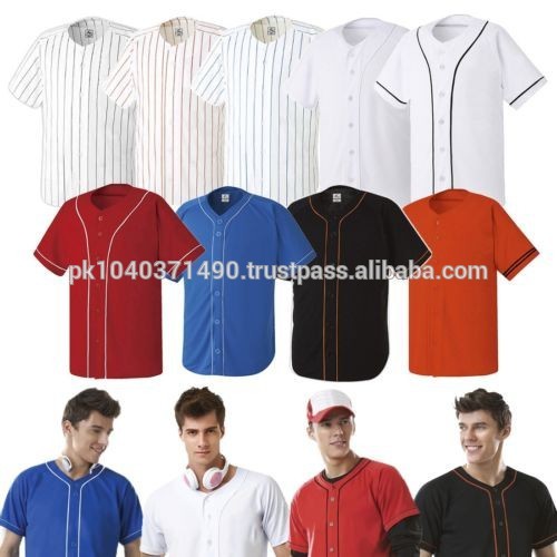 野球ジャージ空白メンズ黒ストライプのボタンダウン/高品質のチームウェア野球ジャージ/野球クラブジャージ-野球、ソフトボールウェア問屋・仕入れ・卸・卸売り