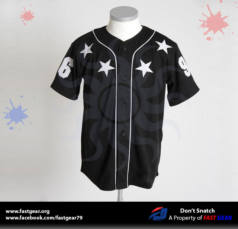 メンズ黒白のスター番号野球ユニフォームシャツ-野球、ソフトボールウェア問屋・仕入れ・卸・卸売り