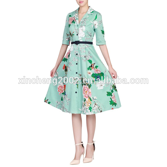 MIKA3002女性フローラルプリントシャツドレス50 sヴィンテージドレス-カジュアルドレス問屋・仕入れ・卸・卸売り