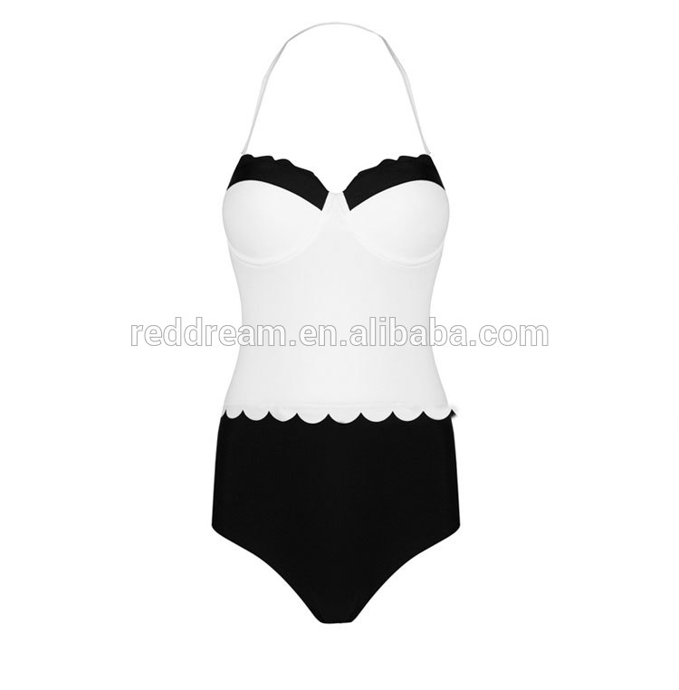 2016夏ビーチ水着ホルター白と黒ファッション女性ワンピース水着-プラスサイズドレス、スカート問屋・仕入れ・卸・卸売り