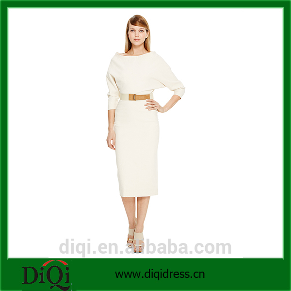エレガントなドレスの女性の衣類の肘の袖のバトードレスベルトドレス-カクテルドレス問屋・仕入れ・卸・卸売り