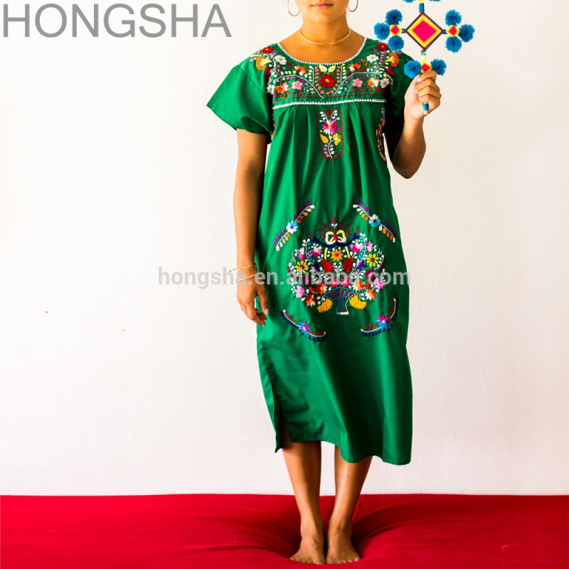 メキシカンドレス綿の刺繍のドレスhsd1358メキシコ自由奔放に生きる女性-カジュアルドレス問屋・仕入れ・卸・卸売り