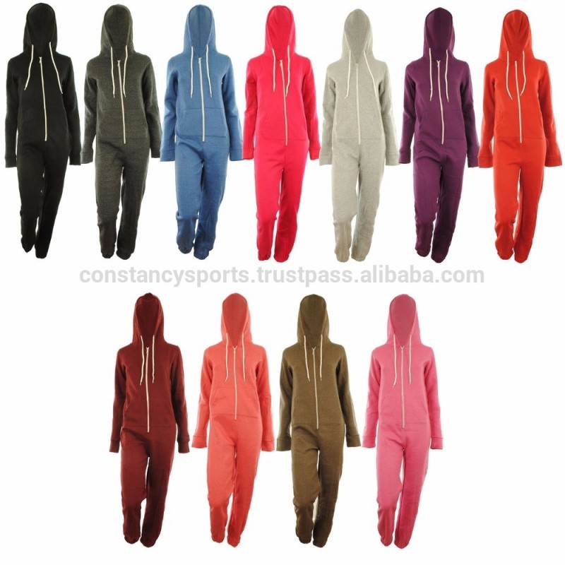 新しいレディースユニセックスフリース平野色とりどりフード付きカフスファスナーフロント女性onesies-トレーニングウェア、ジョギングウェア問屋・仕入れ・卸・卸売り