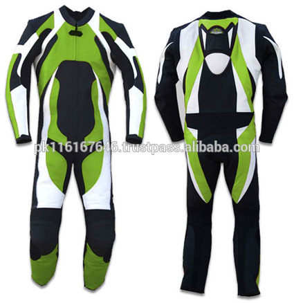 レザーモーターバイクレーススーツ白緑黒対照的な-バイクウェア問屋・仕入れ・卸・卸売り