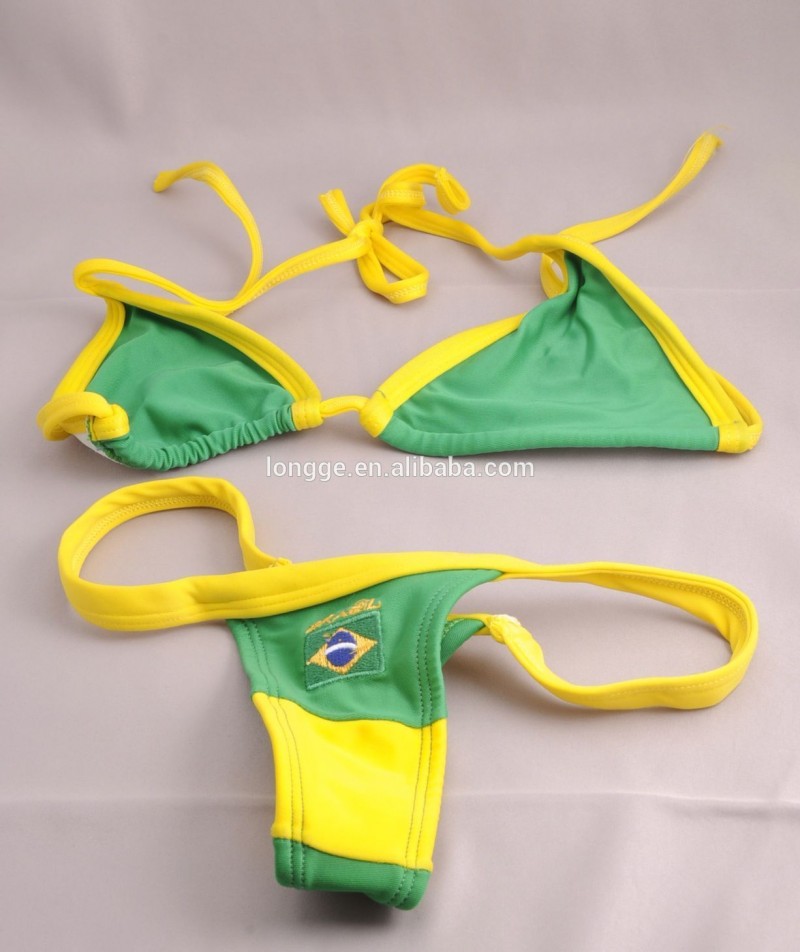 緑/黄色ひも付きビキニブラジルの旗のサイズの小さな/2014年ワールドカップフラグビキニ水着水着-水着類問屋・仕入れ・卸・卸売り
