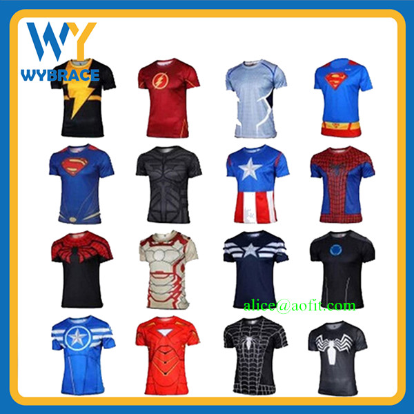 Wybraceスーパーヒーロースポーツtシャツ衣装/サイクリングスーパーヒーローtシャツ/メンズ圧縮キャプテンアメリカシャツ-テレビ、映画コスチューム問屋・仕入れ・卸・卸売り