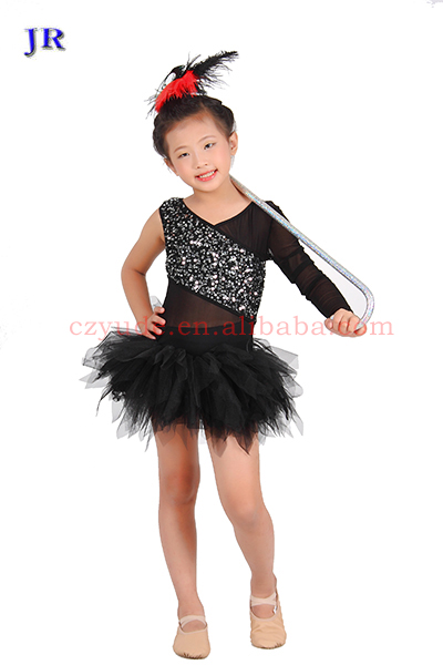シックなパーティー1シングルロングスリーブ光沢のあるスパンコールメッシュの子供のダンス衣装ドレスet-025バレエチュチュ-作業着問屋・仕入れ・卸・卸売り
