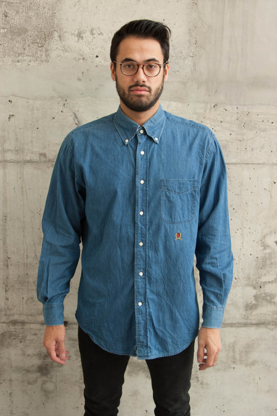 ライトデニムメンズジーンズボタンアップシャツデニムシャツ2014年-プラスサイズシャツ、ブラウス問屋・仕入れ・卸・卸売り