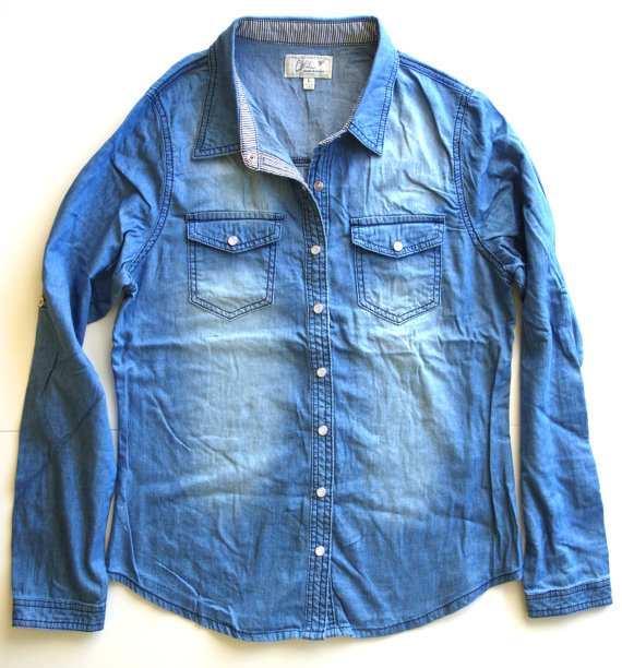 軽量デニムスナップボタン付きシャツダウン2014年グラフィックプリント-プラスサイズシャツ、ブラウス問屋・仕入れ・卸・卸売り