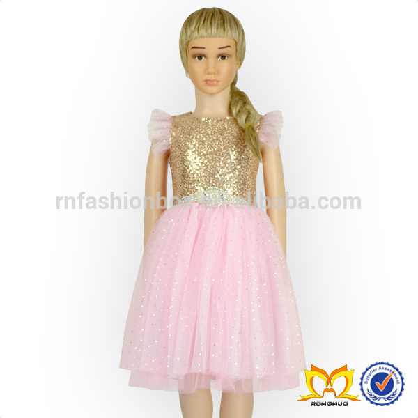 最新のパーティー着用スパンコールドレス女の子のための新しいモデルガールドレスで真珠-ジュニア服（女）ドレス問屋・仕入れ・卸・卸売り