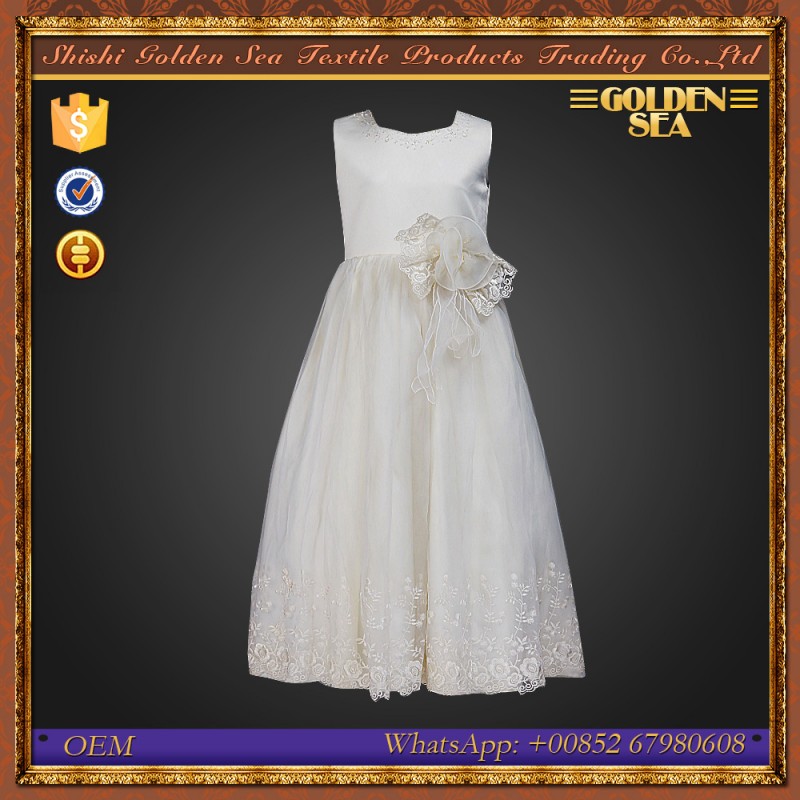 新しいホワイトノースリーブオーガンザフラワーガールのプリンセスドレス-ジュニア服（女）ドレス問屋・仕入れ・卸・卸売り