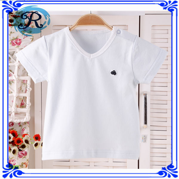 カスタムブランクv- 首の白いオーガニックコットンベビー少年のt- シャツ夏の半袖-ベビーTシャツ問屋・仕入れ・卸・卸売り