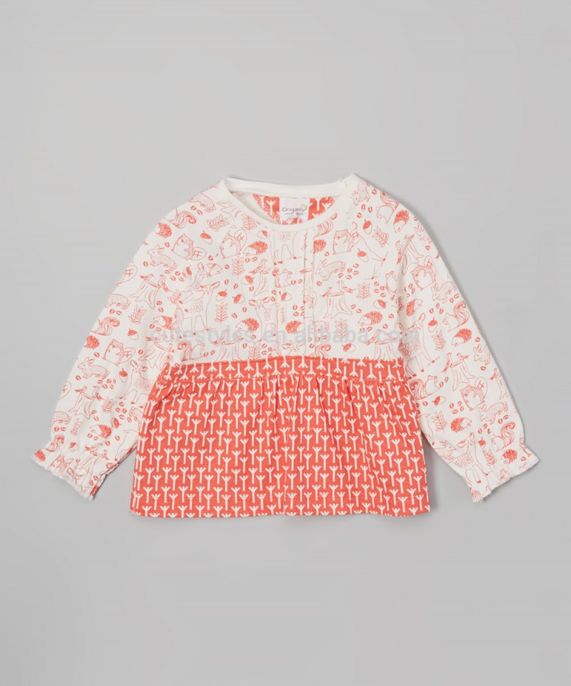 新しい到着の森林有機赤フリルトップ派手な衣服の女の赤ちゃんの乳児のt- シャツz-gt80812-24-キッズ服　Tシャツ問屋・仕入れ・卸・卸売り