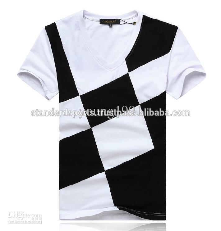 ブラック&ホワイトブロックtシャツvネック標準スポーツ-Tシャツ問屋・仕入れ・卸・卸売り
