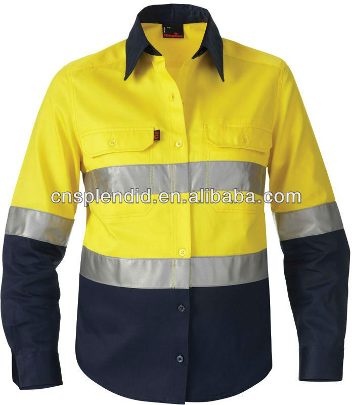 工業用の安全作業服メンズロングスリーブのコットンシャツでハイ可視3m反射テープ-Tシャツ問屋・仕入れ・卸・卸売り
