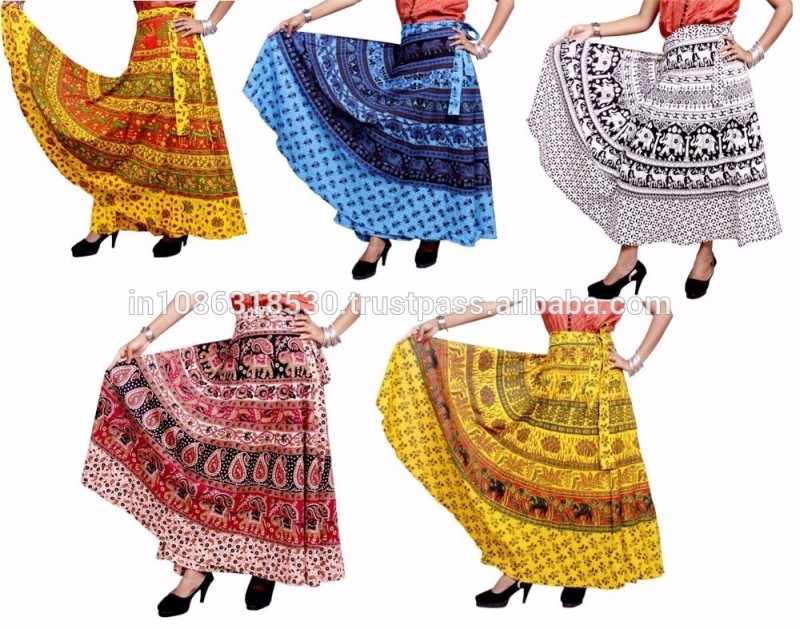 ヒッピー自由奔放に生きるジプシーバティックコットンラップ周りスカートドレス卸売インド綿デザイナープリント動物ラップアラウンド女性-問屋・仕入れ・卸・卸売り