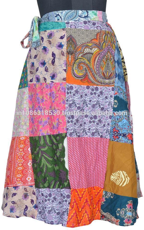 ジプシー自由奔放に生きるインド女性の服ラップアラウンド自由奔放に生きる周りスカートヒッピージプシースカートインド綿パッチワークラップスカートドレス-問屋・仕入れ・卸・卸売り