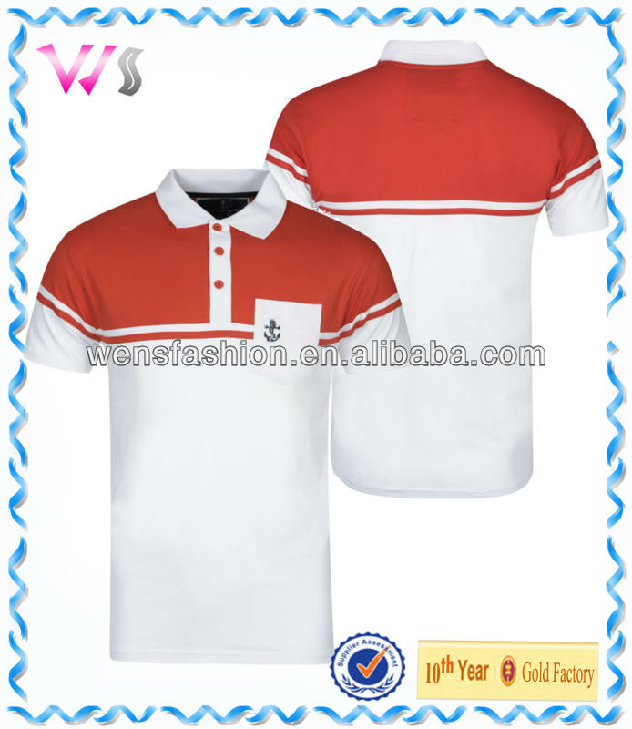 男性用の100％コットンポロシャツ、 赤・白の色のついた-Tシャツ問屋・仕入れ・卸・卸売り