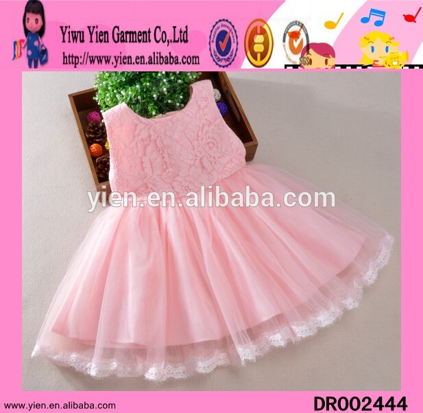 ユニークなプリティピンク女の赤ちゃんドレスパターンレーススーパー品質女の赤ちゃんのドレスパターン-ジュニア服（女）ドレス問屋・仕入れ・卸・卸売り