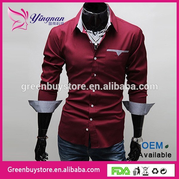 ユニークなネックラインのスリムフィットメンズシャツスタイリッシュシャツ3色プラスサイズ送料無料メンズシャツ-プラスサイズシャツ、ブラウス問屋・仕入れ・卸・卸売り