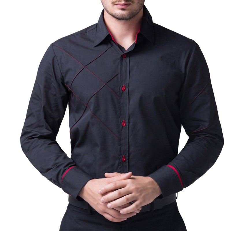 Pj メンズスタイリッシュ & スリム フィット無地ブラック/ホワイト ロング スリーブ ブラック男性ドレス シャツ 4 サイズ S 〜 xl CL1053-1 #-問屋・仕入れ・卸・卸売り