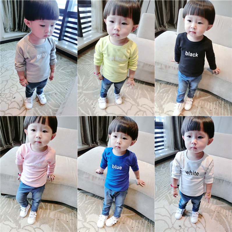 ソリッドカラーカジュアル2015babysの長い袖のコットンt- シャツの男の子ノーマル服-ベビーTシャツ問屋・仕入れ・卸・卸売り