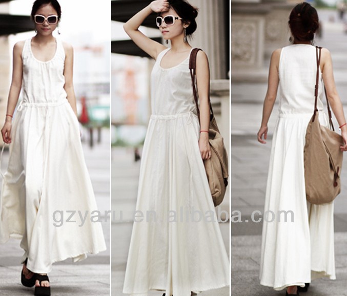 女性ファッション性の高い長い設計白リネンノースリーブホルターネックドレス-カジュアルドレス問屋・仕入れ・卸・卸売り