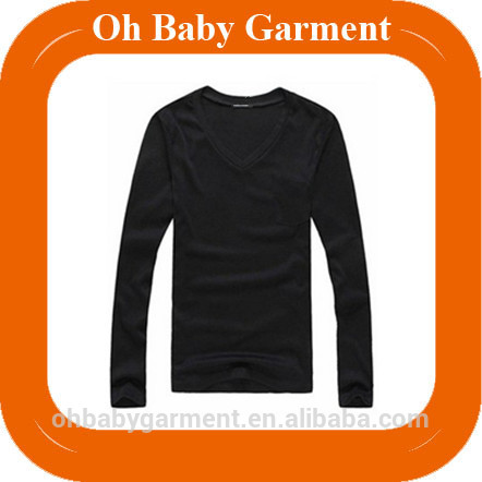 Oem安い価格ファッションで最も売れている黒vネックタイトフィットロングスリーブt- シャツ-Tシャツ問屋・仕入れ・卸・卸売り