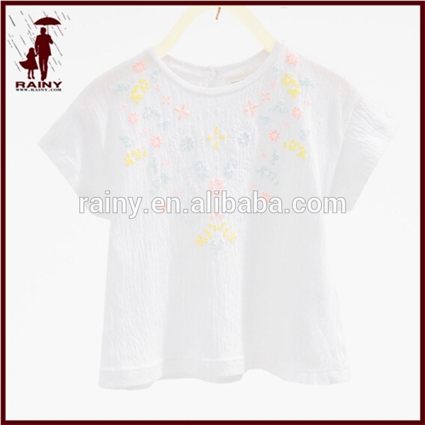 刺繍入りベビー女の子白いtシャツ2016-ベビーTシャツ問屋・仕入れ・卸・卸売り