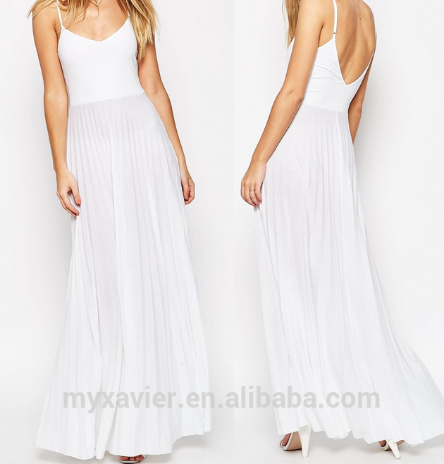 2016工場生産最新カジュアルキャミマキシ白いドレスでプリーツスカート-問屋・仕入れ・卸・卸売り