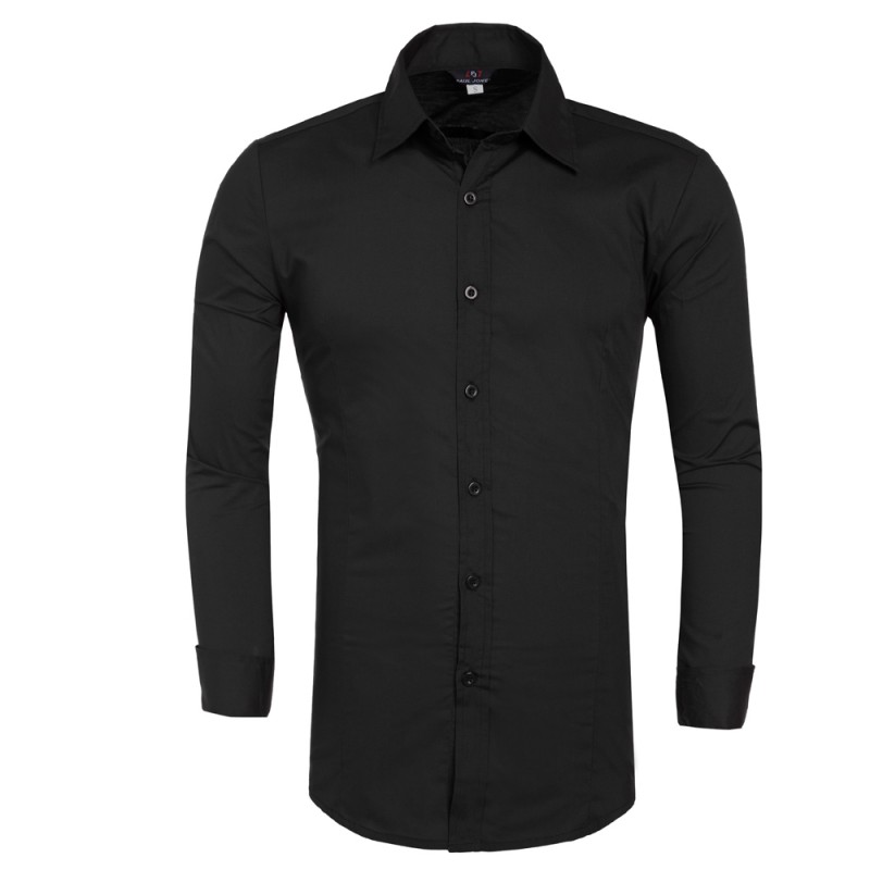 Pj メンズスタイリッシュ & スリム フィット ソリ ッド カラー ロング スリーブ黒メンズシャツトップス 4 サイズ s 〜 xl CL1044-1 #-紳士用シャツ問屋・仕入れ・卸・卸売り