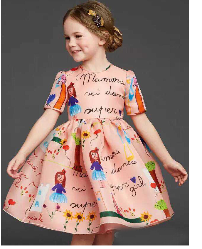 2016最新の赤ちゃんのドレス5手紙落書きスリーブドレスの女の子-カジュアルドレス問屋・仕入れ・卸・卸売り