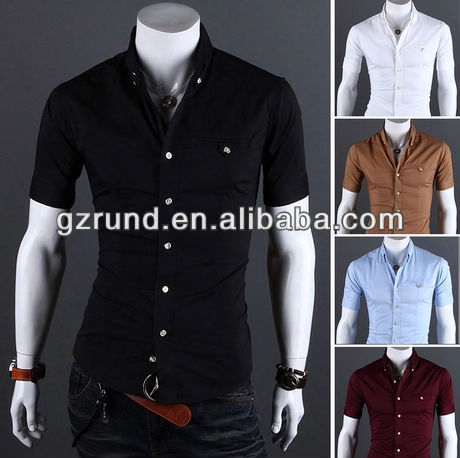 最新のスタイルの半袖2014年スリムフィットコットンメンズカスタムドレスシャツ-プラスサイズシャツ、ブラウス問屋・仕入れ・卸・卸売り