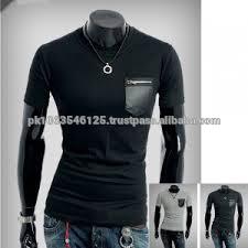 レザースリーブ付きのtシャツのtシャツgi_4571- 袖革革のポケット付きのtシャツ- ファッションレザースリーブtシャツ-Tシャツ問屋・仕入れ・卸・卸売り