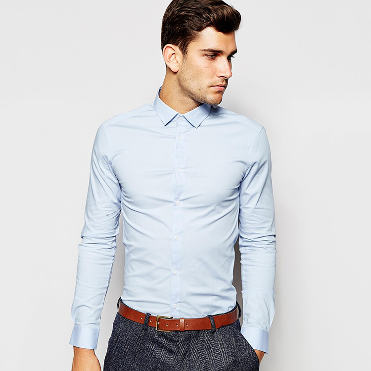 スリム フィット水色シャツ で長い袖、 ビジネスマン の正式な ライト ブルー の ドレス シャツ 。-プラスサイズシャツ、ブラウス問屋・仕入れ・卸・卸売り